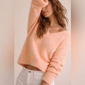 Miami for Francesca’s Peach Open Knit Sweater Size L